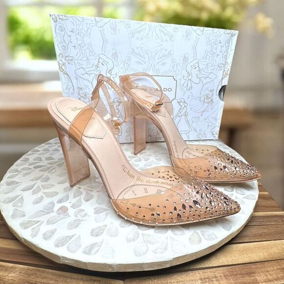 Disney x ALDO Glass Slipper Heels Clear Rhinestone Cinderella Pumps Bone Size 7. - Picture 4 of 14